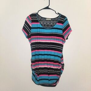 Bobbie Brooks Neon striped tee with black lace back size XL